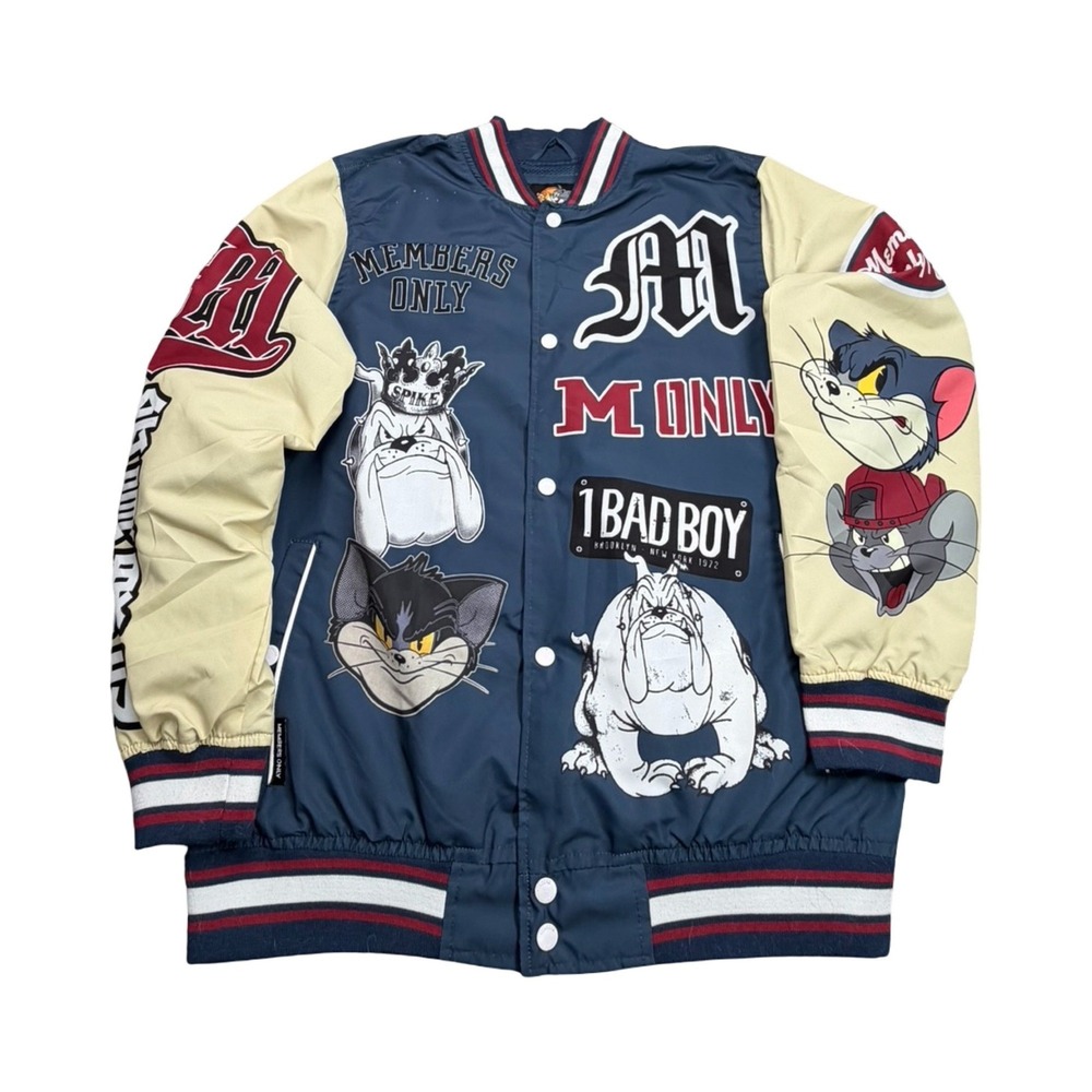 Members Only Jacket Mens M Navy Tom and‎ Jerry Bomber Varsity Windbreaker